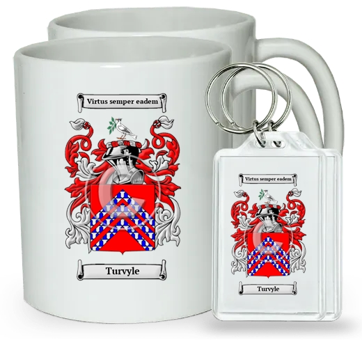 Turvyle Pair of Coffee Mugs and Pair of Keychains