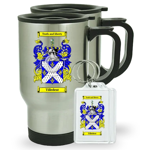 Tilledent Pair of Travel Mugs and pair of Keychains