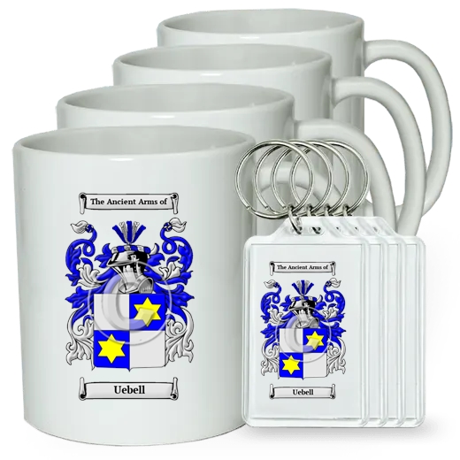 Uebell Set of 4 Coffee Mugs and Keychains