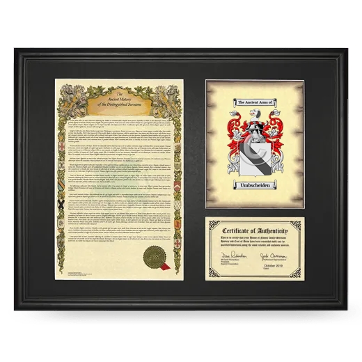 Umbscheiden Framed Surname History and Coat of Arms - Black