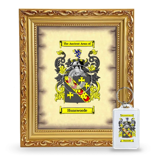 Hunsworde Framed Coat of Arms and Keychain - Gold