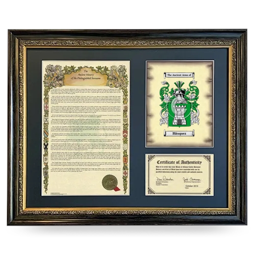 Blásquez Framed Surname History and Coat of Arms- Heirloom