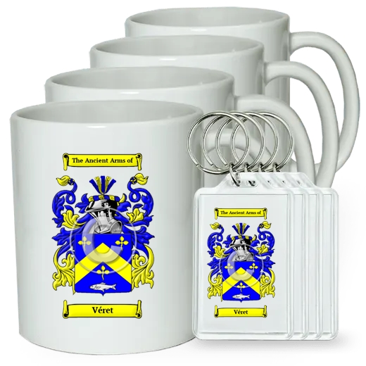 Véret Set of 4 Coffee Mugs and Keychains