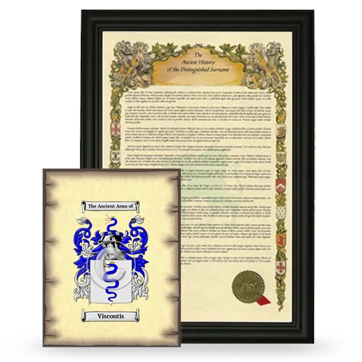 Viscontis Framed History and Coat of Arms Print - Black