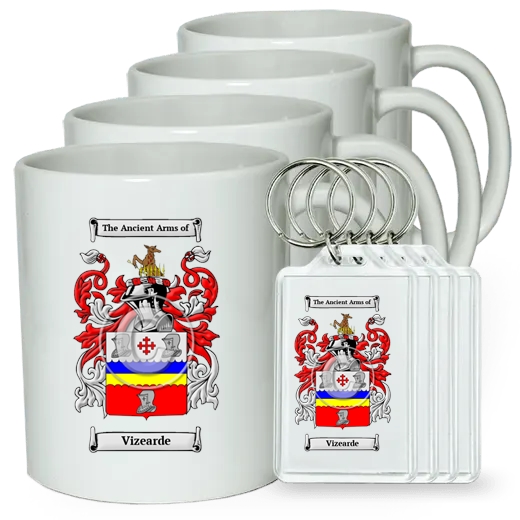 Vizearde Set of 4 Coffee Mugs and Keychains