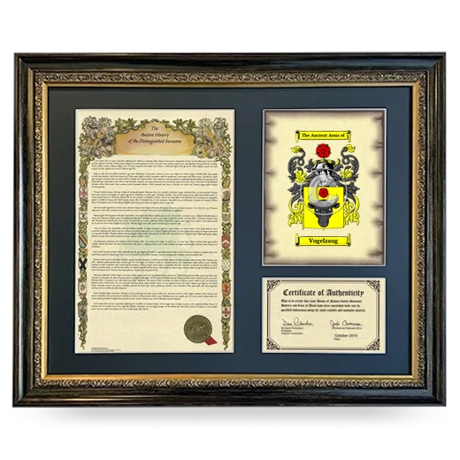 Vogelzang Framed Surname History and Coat of Arms- Heirloom