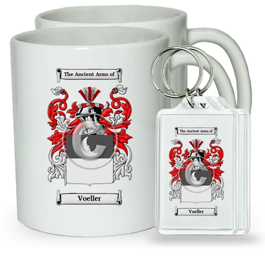 Voeller Pair of Coffee Mugs and Pair of Keychains