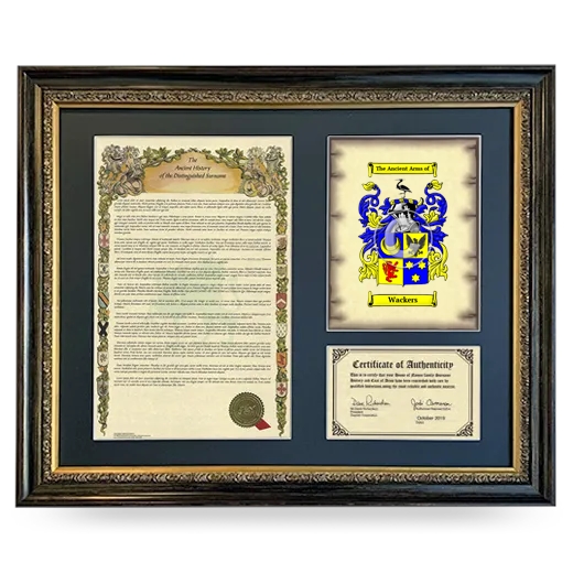 Wackers Framed Surname History and Coat of Arms- Heirloom