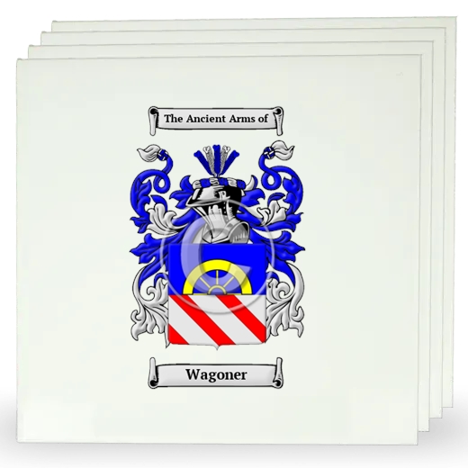 Wagoner Set of Four Large Tiles with Coat of Arms