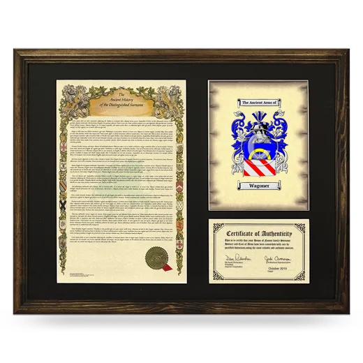 Wagoner Framed Surname History and Coat of Arms - Brown