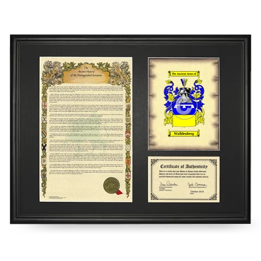 Walldenberg Framed Surname History and Coat of Arms - Black