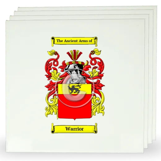 Warrior Set of Four Large Tiles with Coat of Arms