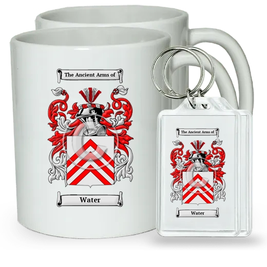 Water Pair of Coffee Mugs and Pair of Keychains