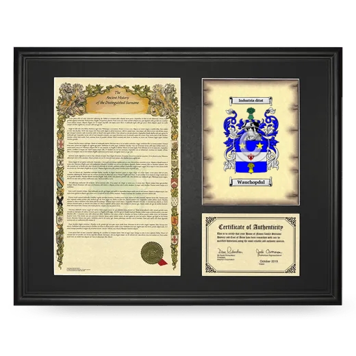 Wauchopdul Framed Surname History and Coat of Arms - Black