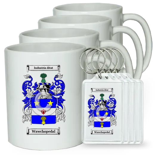 Wawchopedal Set of 4 Coffee Mugs and Keychains