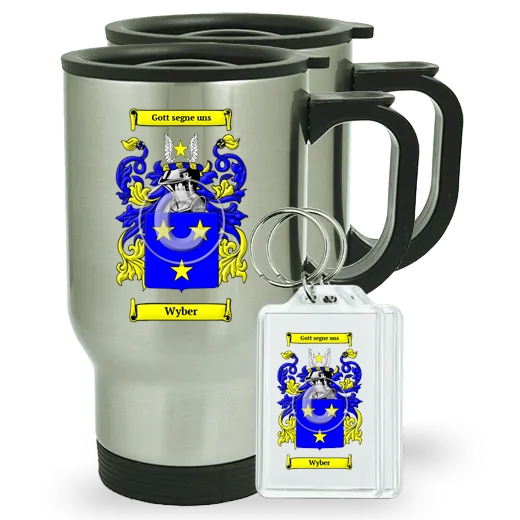 Wyber Pair of Travel Mugs and pair of Keychains