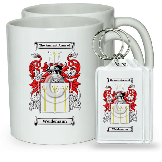 Weidemann Pair of Coffee Mugs and Pair of Keychains