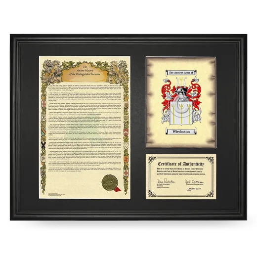 Wiedmann Framed Surname History and Coat of Arms - Black