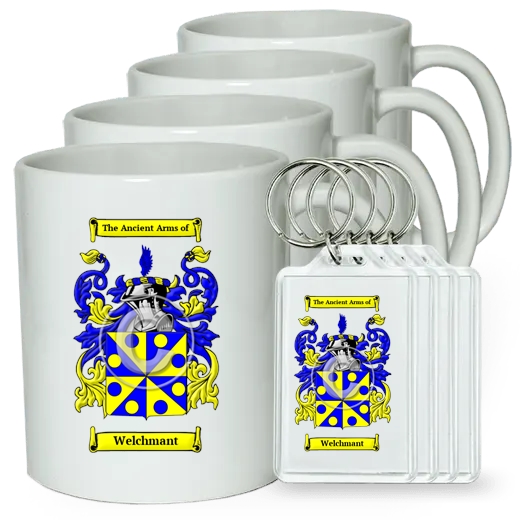 Welchmant Set of 4 Coffee Mugs and Keychains