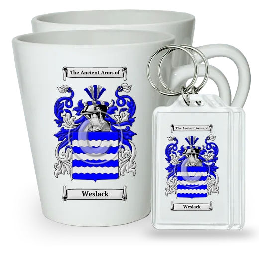 Weslack Pair of Latte Mugs and Pair of Keychains