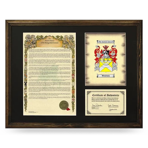 Westwry Framed Surname History and Coat of Arms - Brown