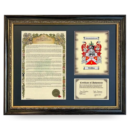 Weildon Framed Surname History and Coat of Arms- Heirloom