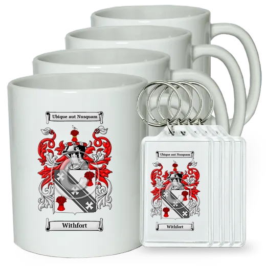 Withfort Set of 4 Coffee Mugs and Keychains