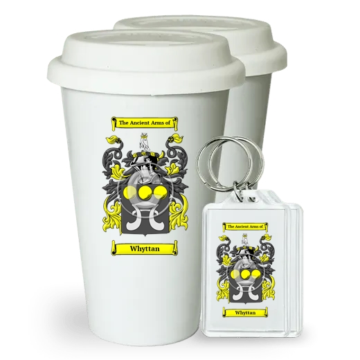 Whyttan Pair of Ceramic Tumblers with Lids and Keychains