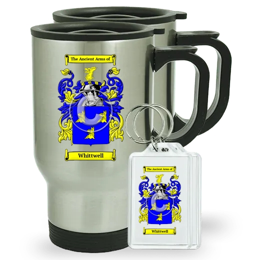 Whittwell Pair of Travel Mugs and pair of Keychains