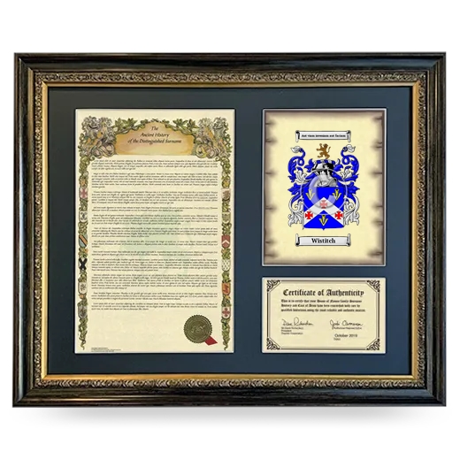 Wistitch Framed Surname History and Coat of Arms- Heirloom