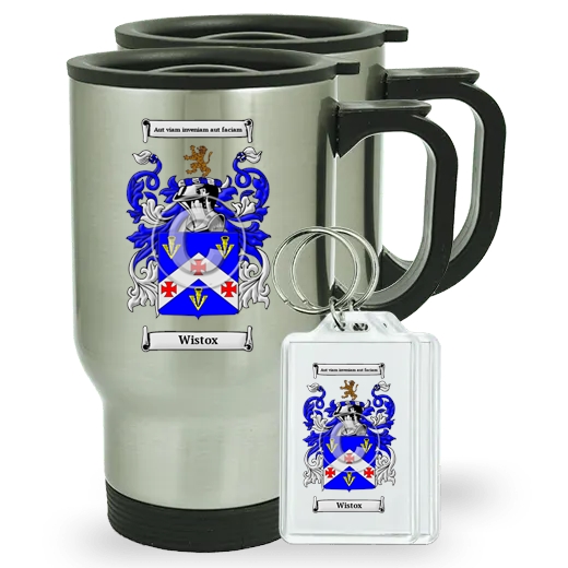 Wistox Pair of Travel Mugs and pair of Keychains