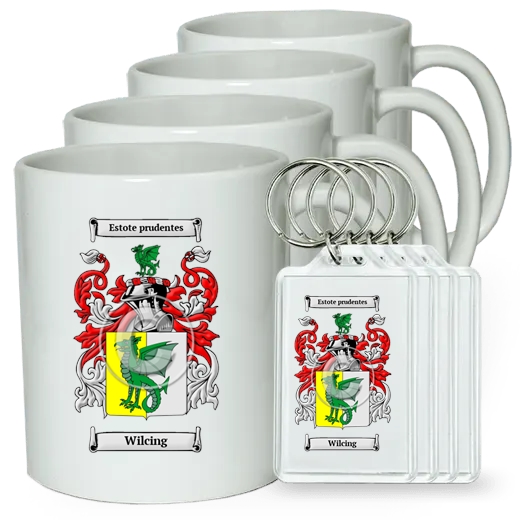 Wilcing Set of 4 Coffee Mugs and Keychains