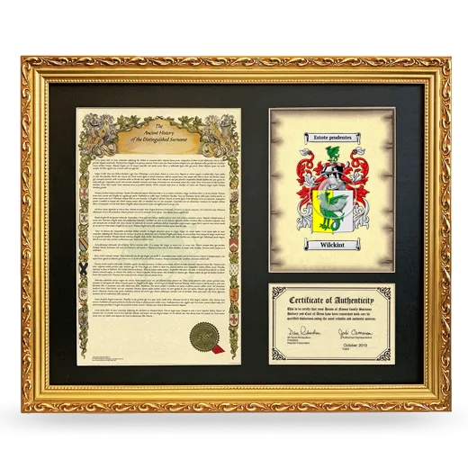 Wilckint Framed Surname History and Coat of Arms- Gold