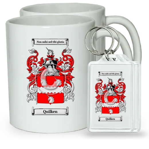 Quilken Pair of Coffee Mugs and Pair of Keychains