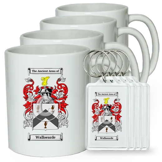 Walloearde Set of 4 Coffee Mugs and Keychains