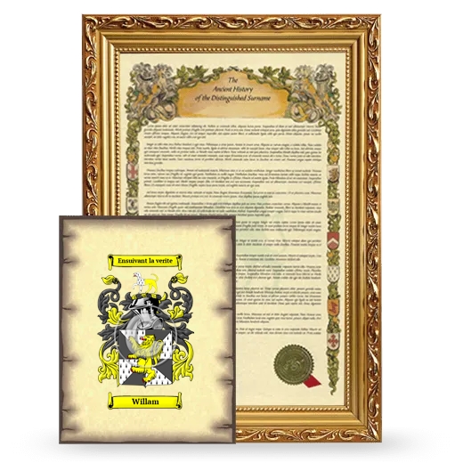 Willam Framed History and Coat of Arms Print - Gold