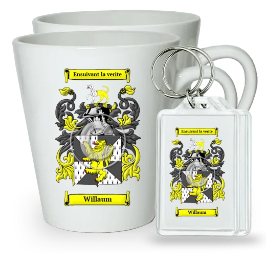 Willaum Pair of Latte Mugs and Pair of Keychains