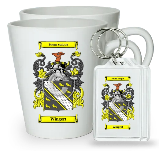 Wingert Pair of Latte Mugs and Pair of Keychains