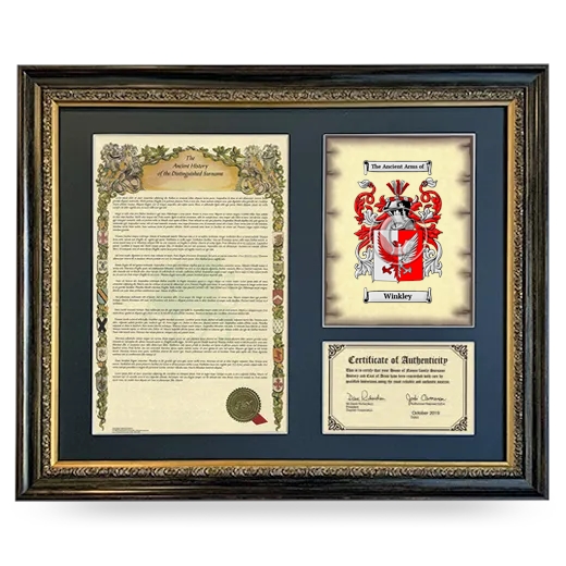 Winkley Framed Surname History and Coat of Arms- Heirloom