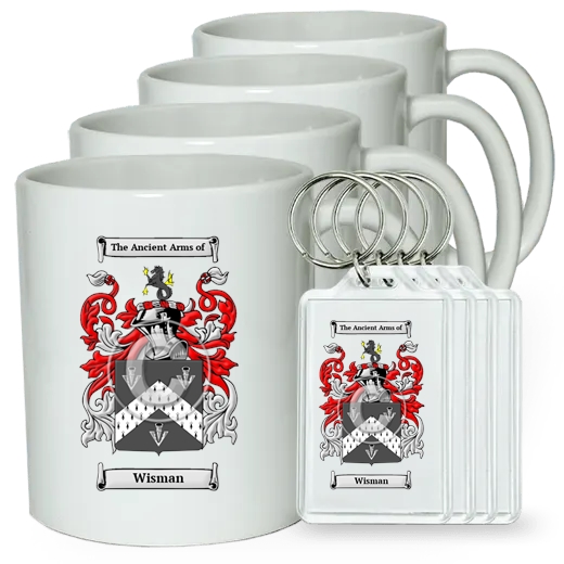 Wisman Set of 4 Coffee Mugs and Keychains