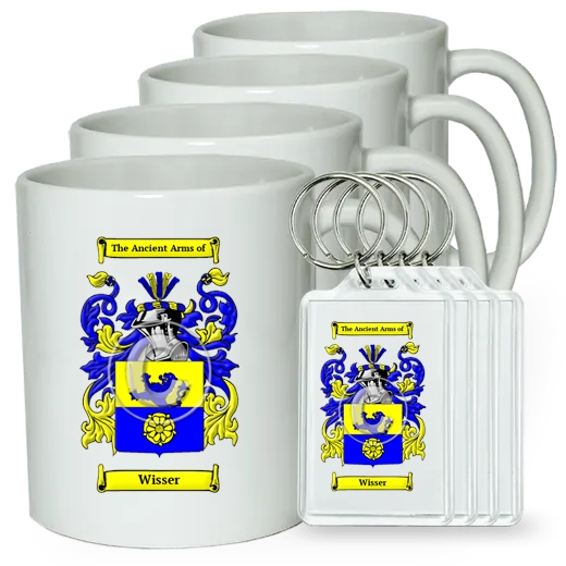 Wisser Set of 4 Coffee Mugs and Keychains