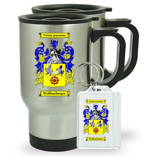 Wolfensberger Pair of Travel Mugs and pair of Keychains