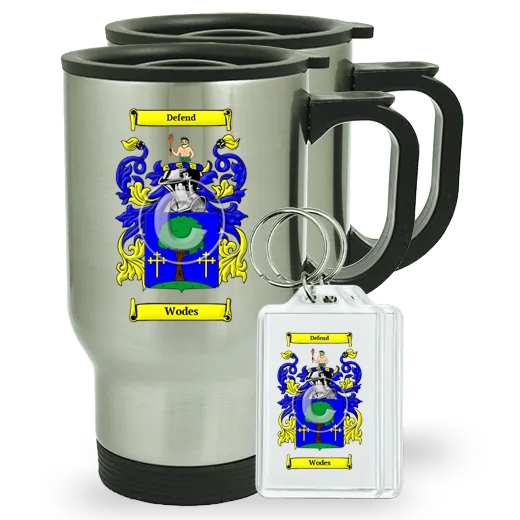 Wodes Pair of Travel Mugs and pair of Keychains