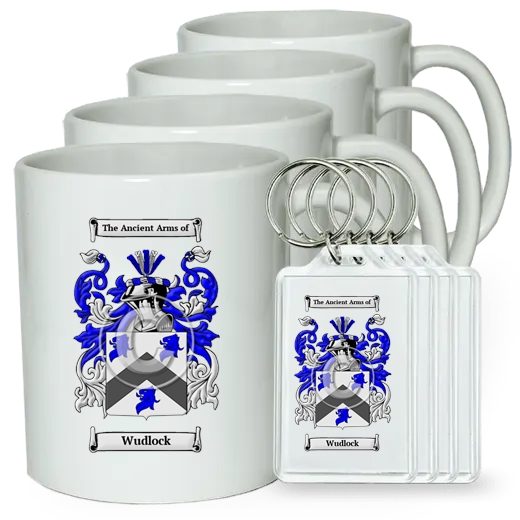 Wudlock Set of 4 Coffee Mugs and Keychains