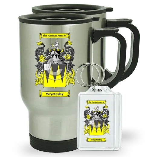 Wryoteslay Pair of Travel Mugs and pair of Keychains