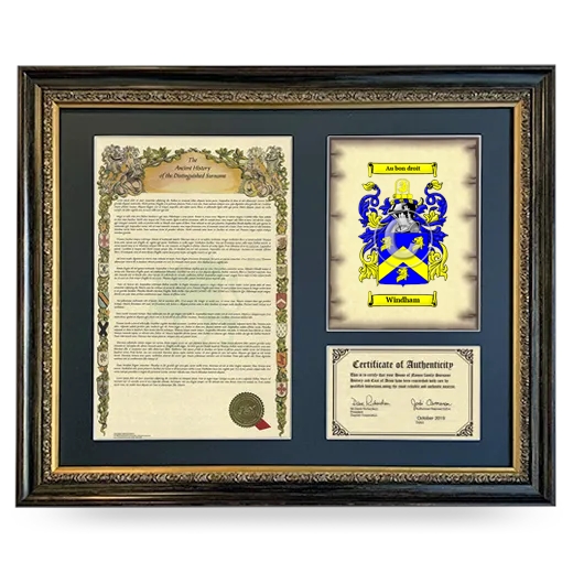 Windham Framed Surname History and Coat of Arms- Heirloom