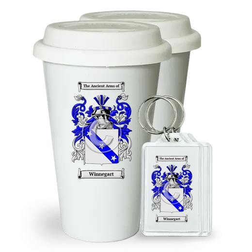 Winnegart Pair of Ceramic Tumblers with Lids and Keychains