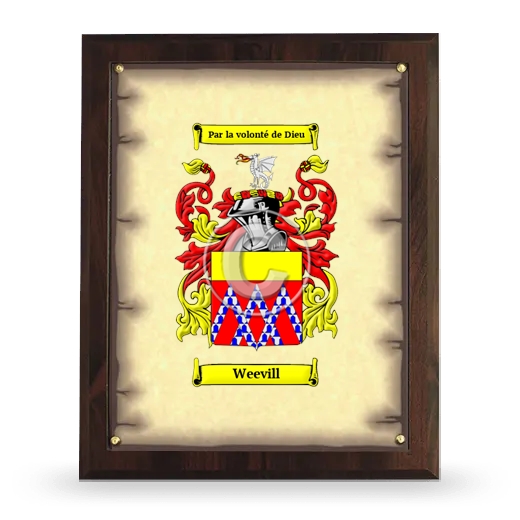 Weevill Coat of Arms Plaque