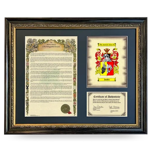 Janitz Framed Surname History and Coat of Arms- Heirloom