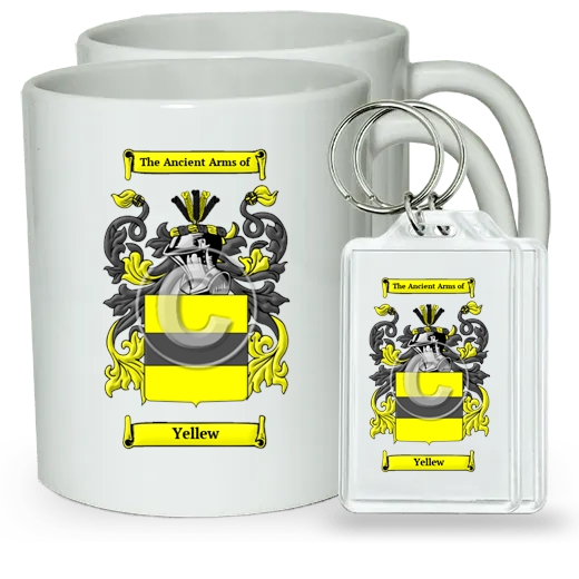 Yellew Pair of Coffee Mugs and Pair of Keychains